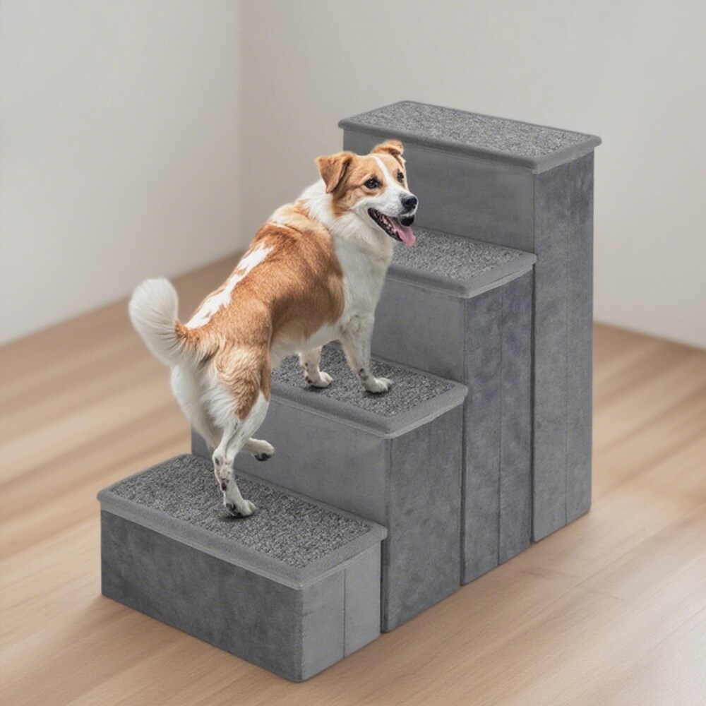 4-Step Dog Stairs Non-slip Foldable Dog Ramp With Adjustable Steps_voghion.com